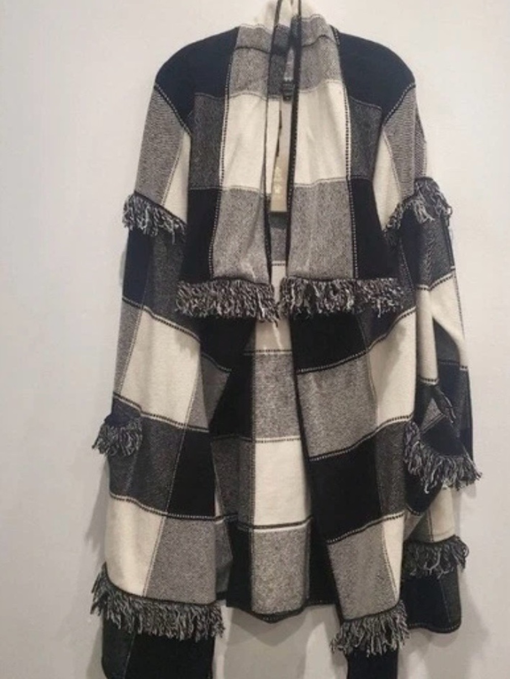 Burberry Buffalo Check Fringe Wool Cashmere Knit Jacket M